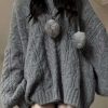 Sweaters * | Emmiol Oversize V Neck Gray Cable Knit Sweater