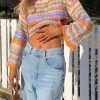 Sweaters * | Emmiol Rainbow Stripe Crochet Knit Sweater