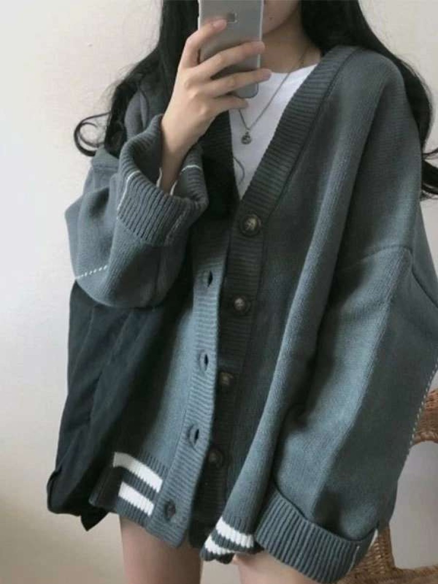 Cardigan * | Emmiol Button Down Striped Knit Cardigan