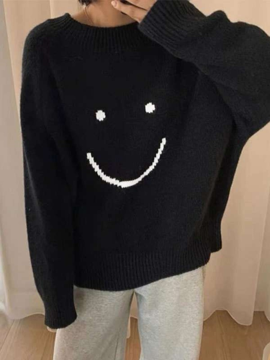 Sweaters * | Emmiol Smiley Face Oversized Sweater