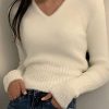 Sweaters * | Emmiol Cropped V Neck White Fuzzy Knit Sweater