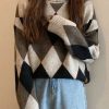 Sweaters * | Emmiol Argyle Turtleneck Oversize Sweater