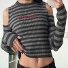 Sweaters * | Emmiol Cold Shoulder Striped Cropped Knit