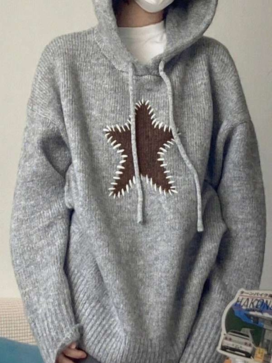 Sweaters * | Emmiol Star Jacquard Hooded Pullover Sweater