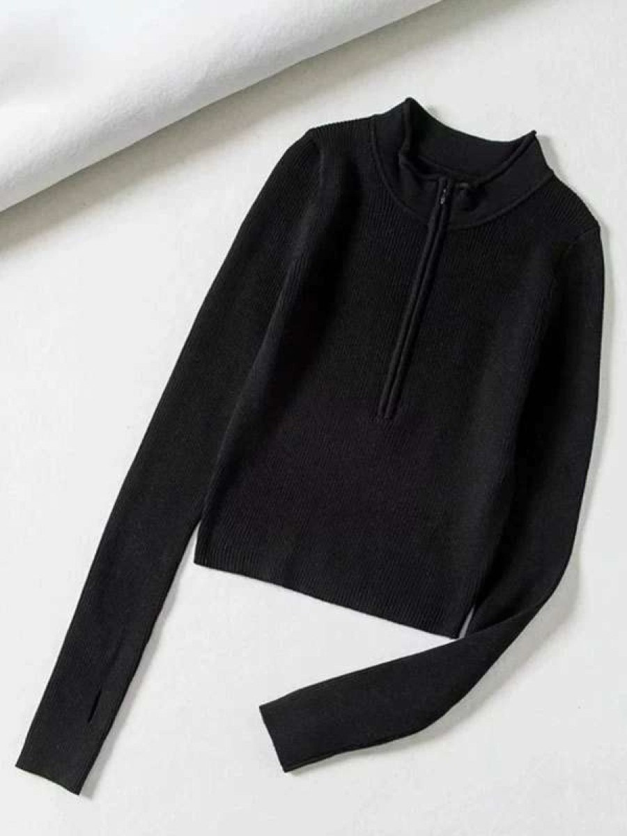 Sweaters * | Emmiol Quarter Zip Crop Rib Knit Sweater