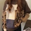 Sweaters * | Emmiol Color Block Leopard Pullover Sweater