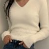 Sweaters * | Emmiol Cropped V Neck White Fuzzy Knit Sweater