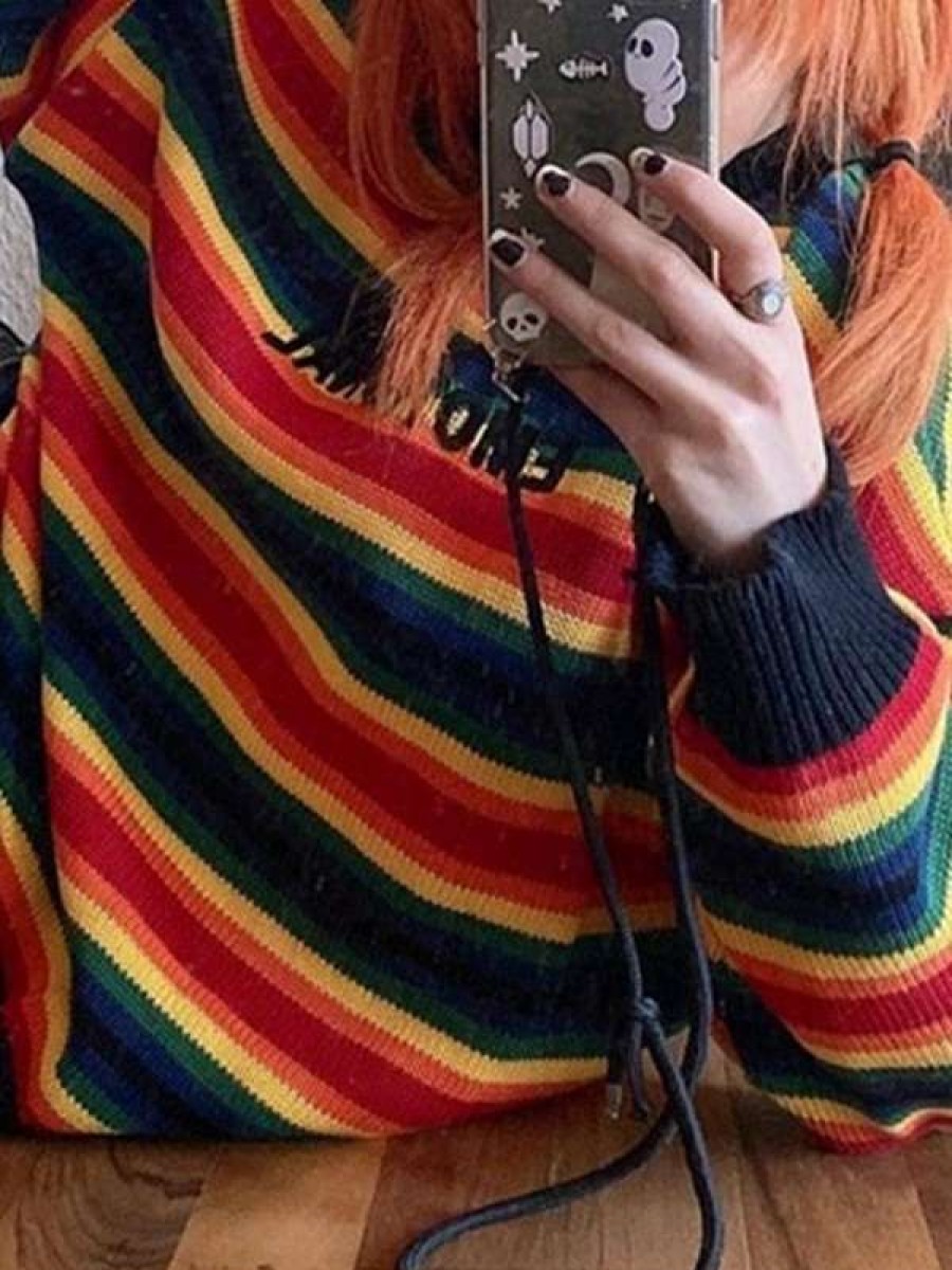 Sweaters * | Emmiol Rainbow Striped Pullover Sweater