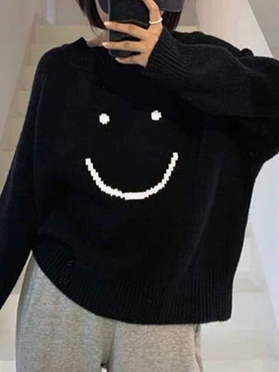 Sweaters * | Emmiol Smiley Face Oversized Sweater