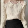 Sweaters * | Emmiol Cropped Halter Cold Shoulder Cable Knit Sweater