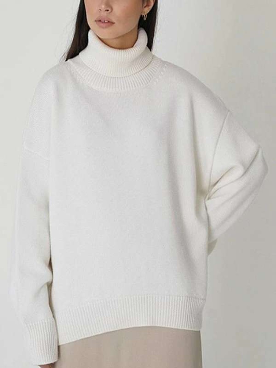 Sweaters * | Emmiol Simple Turtleneck Long Sleeve Knit Sweater