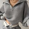 Sweaters * | Emmiol Oversize Collared Cropped Pullover Sweater