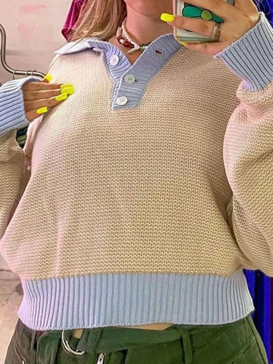 Sweaters * | Emmiol Contrast Polo Neck Crop Sweater