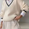 Sweaters * | Emmiol Contrasting Trim Vintage Sweater