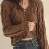 Sweaters * | Emmiol Cropped Brown Cable Knit Sweater