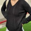 Sweaters * | Emmiol V Neck Metallic Black Pullover Sweater