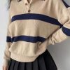 Sweaters * | Emmiol Polo Neck Button Striped Sweater