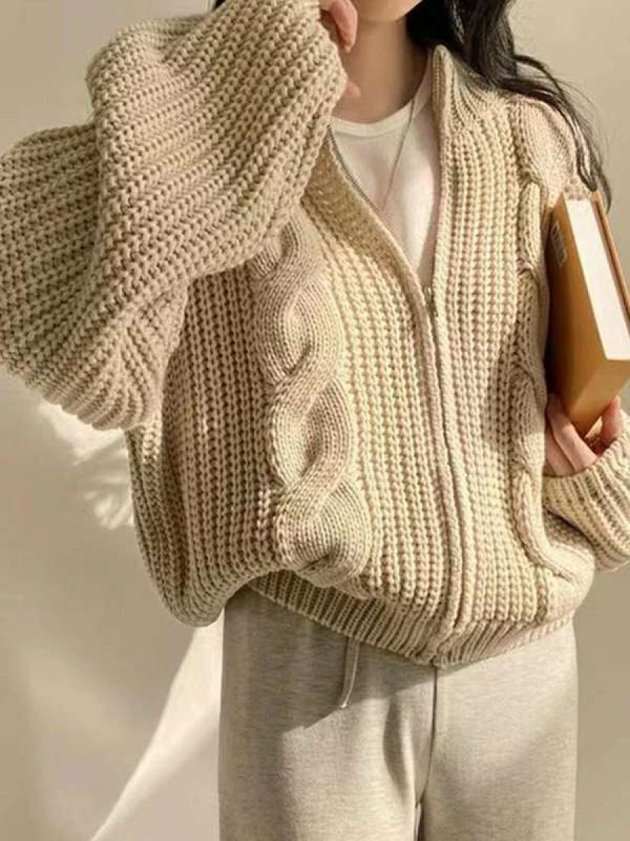 Cardigan * | Emmiol Cable Knit Zip Up Cardigan