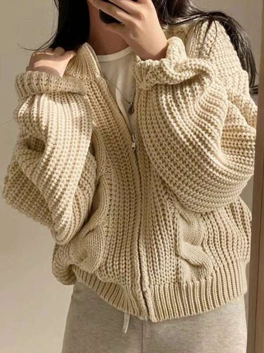 Cardigan * | Emmiol Cable Knit Zip Up Cardigan