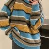 Sweaters * | Emmiol Oversized Color Block Striped Fuzzy Knit Sweater