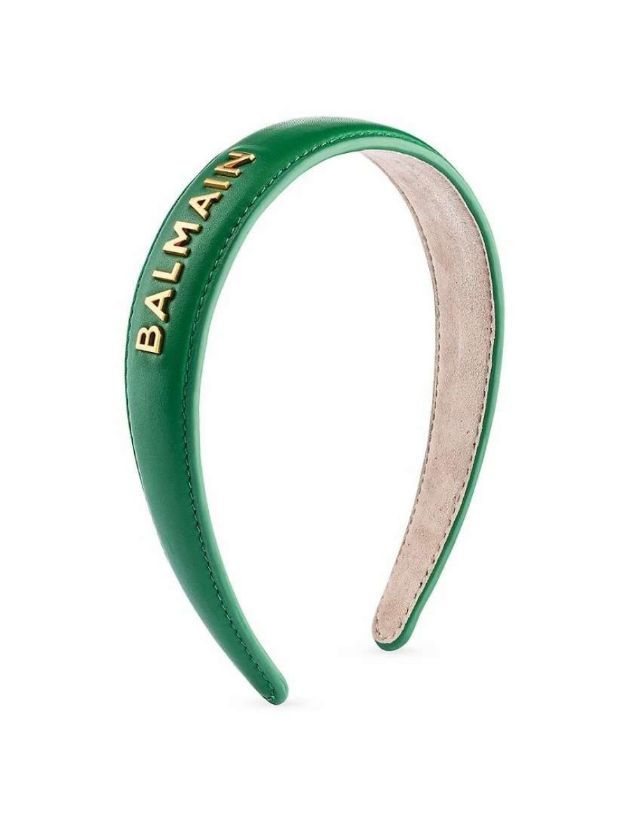 Hair Accessories * | Balmain Hair Couture Gold-Plated Logo Leather Headband