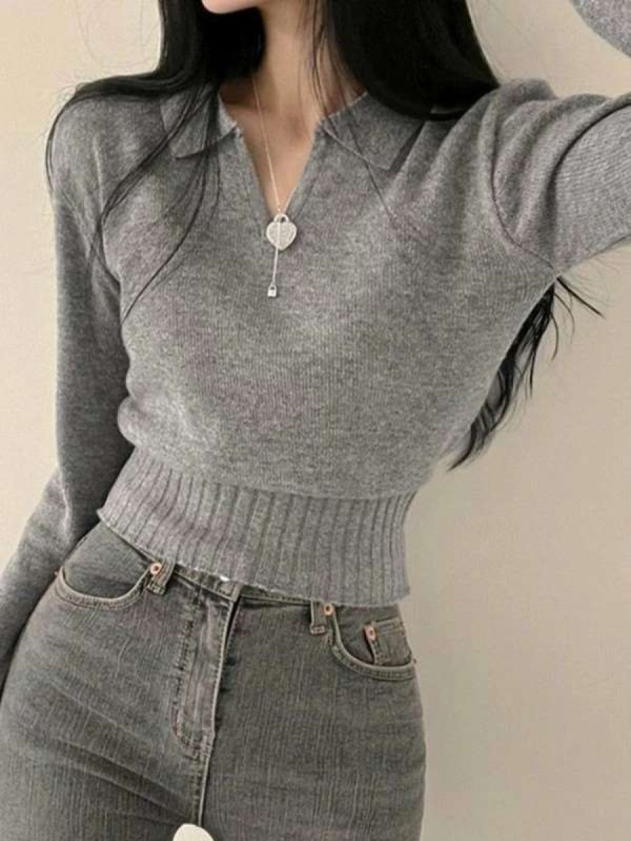 Sweaters * | Emmiol Simple Solid Color Pullover Cropped Sweater