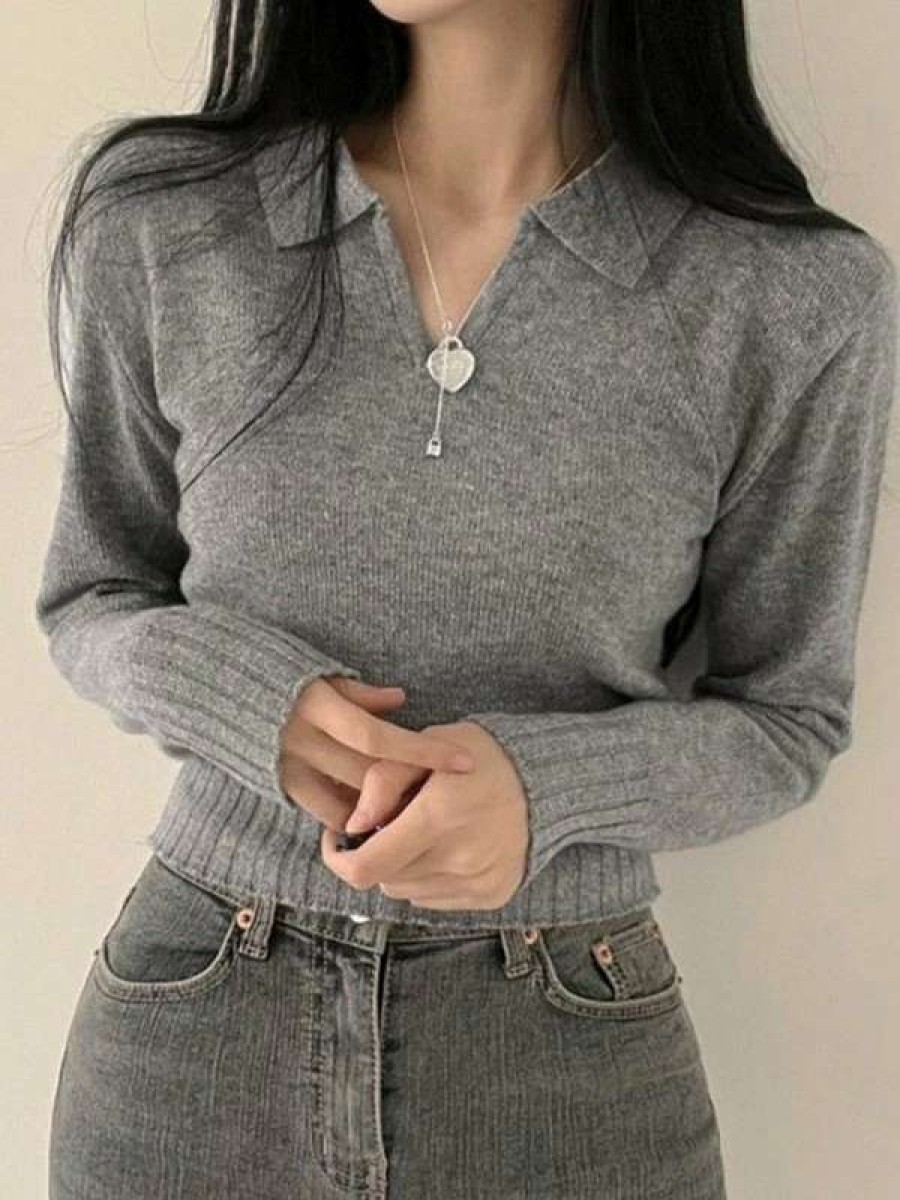 Sweaters * | Emmiol Simple Solid Color Pullover Cropped Sweater