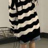 Sweaters * | Emmiol Lace Up Cutout Striped Pullover Sweater