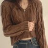 Sweaters * | Emmiol Cropped Brown Cable Knit Sweater