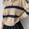 Sweaters * | Emmiol Polo Neck Button Striped Sweater