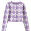 Cardigan * | Emmiol Argyle Buttoned Crop Knit Cardigan