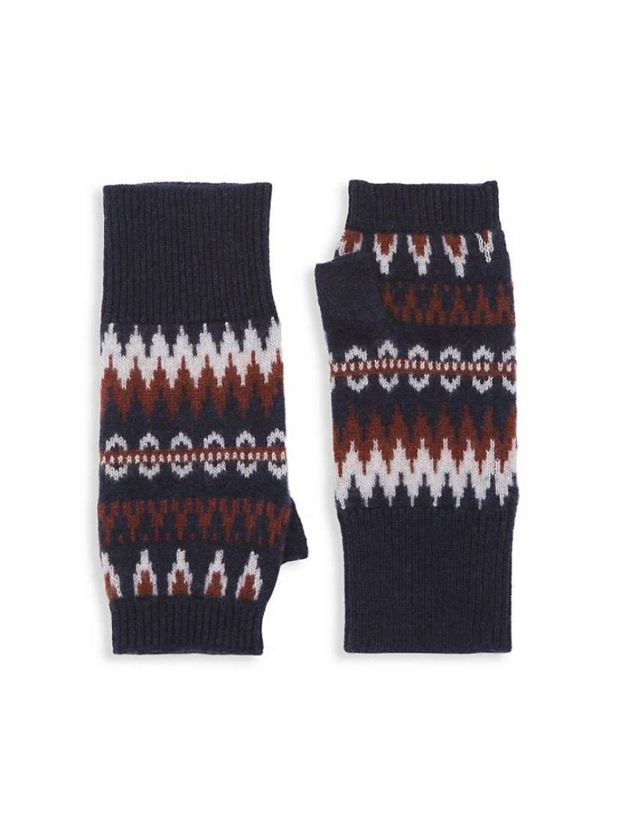 Gloves * | White + Warren Cashmere Fair Isle Fingerless Gloves Navy Combo