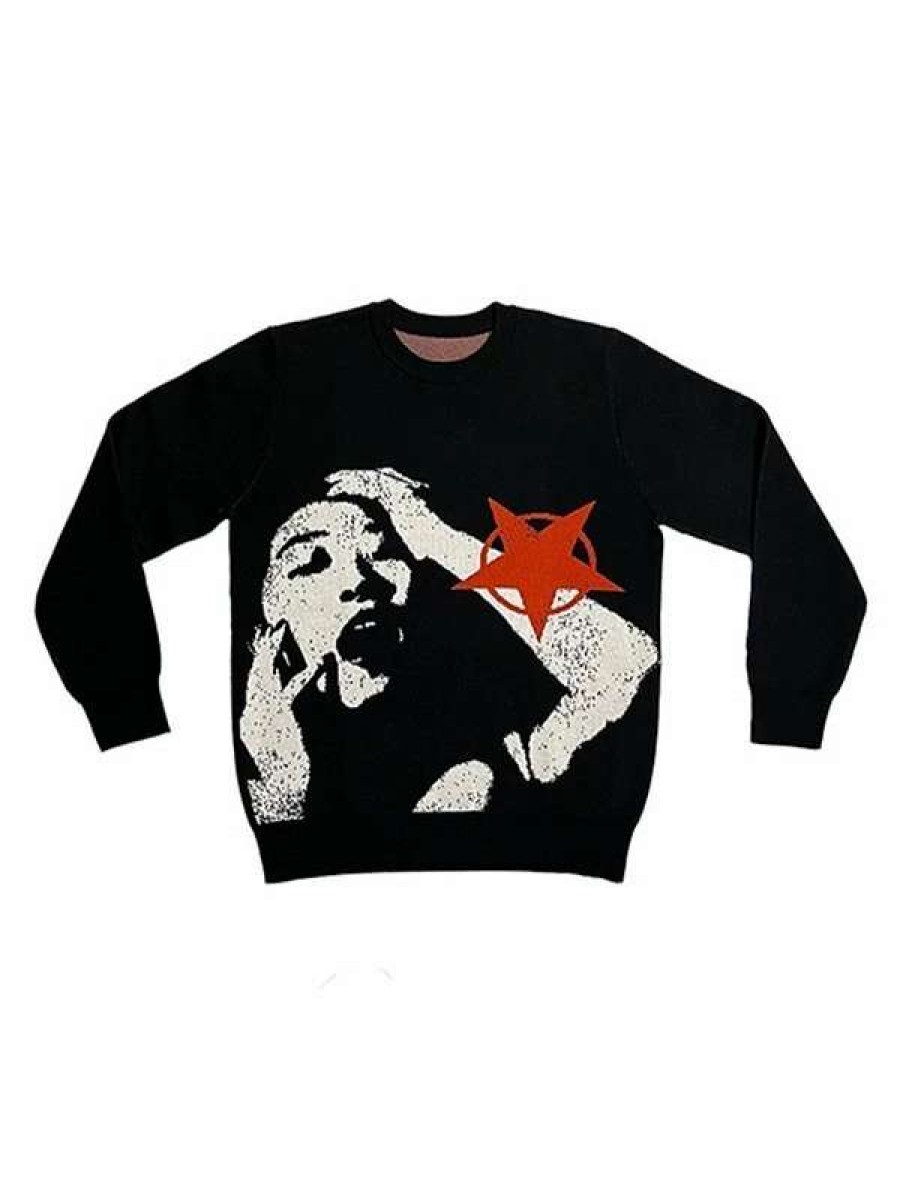 Sweaters * | Emmiol Punk Figure Jacquard Pullover Sweater