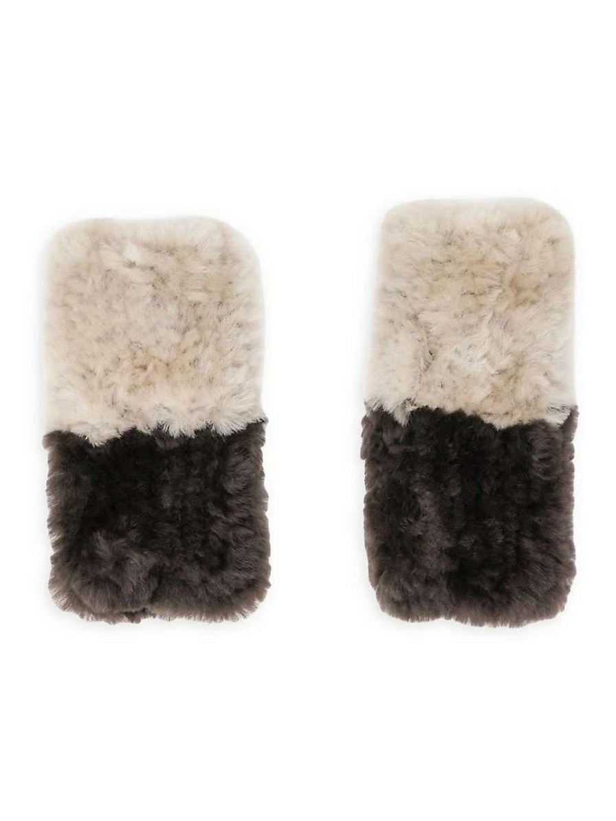 Gloves * | Pologeorgis Knitted 2-Tone Shearling Fingerless Gloves