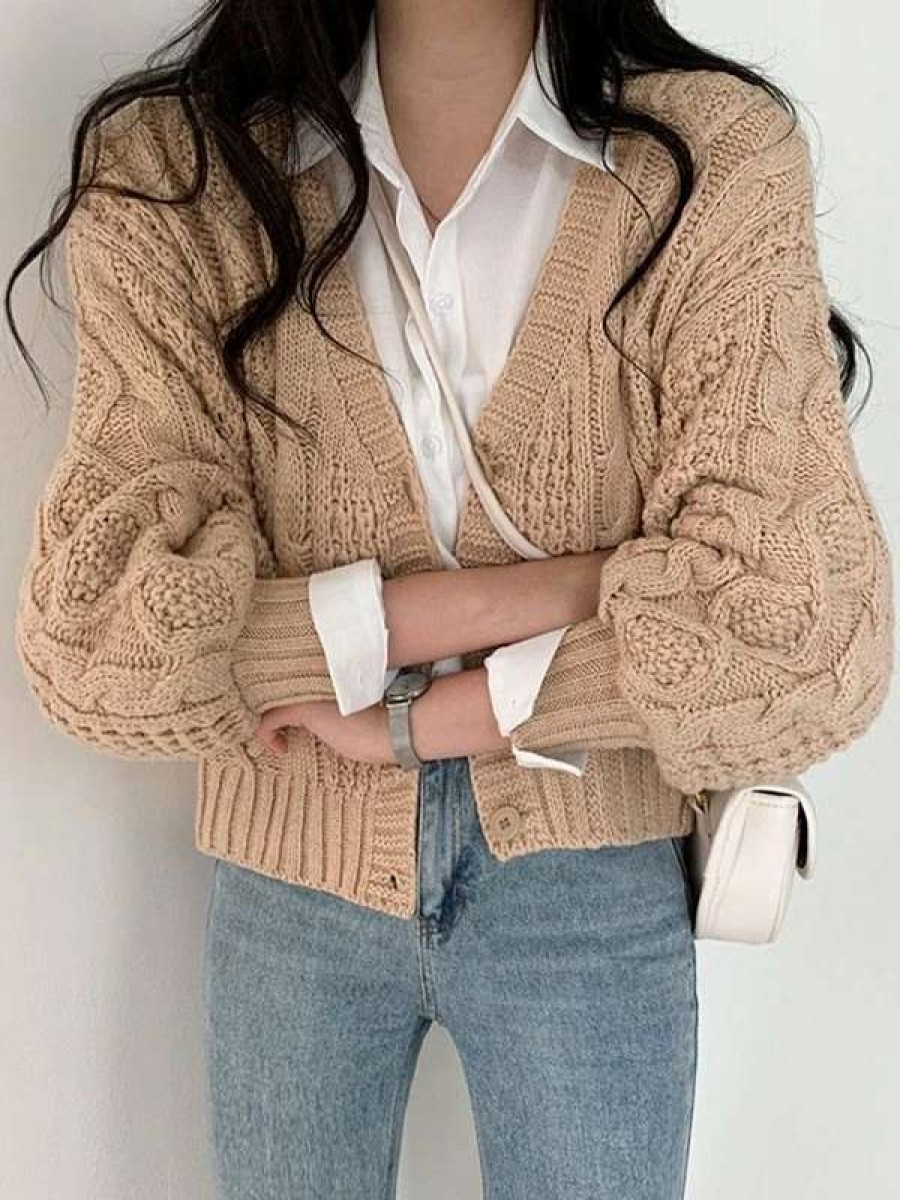 Cardigan * | Emmiol Button Up Cable Knit Cropped Cardigan