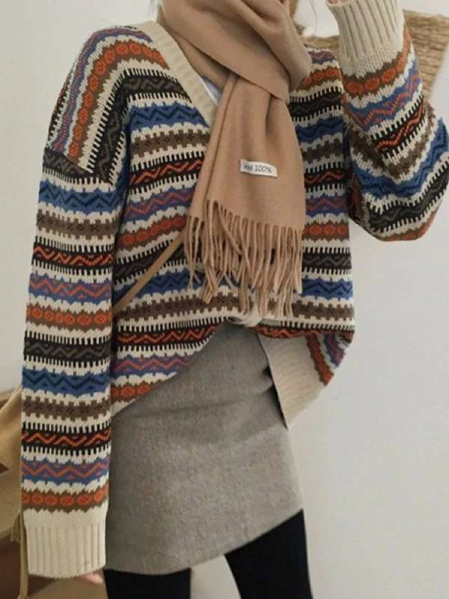 Cardigan * | Emmiol Color Block Striped Knit Cardigan