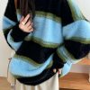 Sweaters * | Emmiol Contrast Striped Pullover Fuzzy Knit Sweater